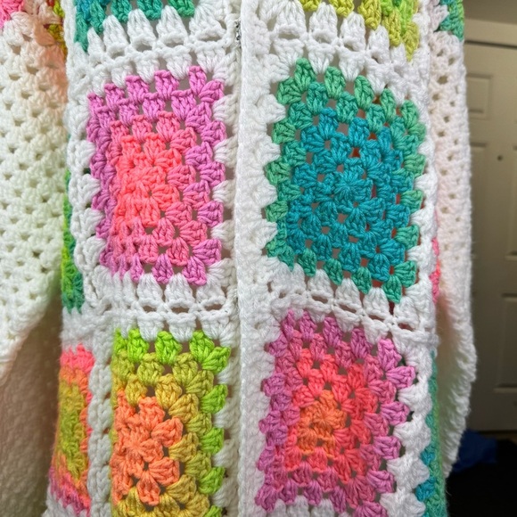 Granny Square Afghan Crochet Cardigan, Hooded Cardigan Handmade Plus Size - Picture 7 of 15